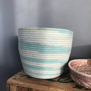 medium rope natural with teal blue pot basket