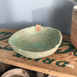 small rope tray jute green stitching