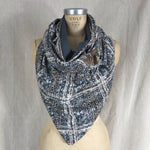 Large grey and brown knit plaid Triangle wrap scarf