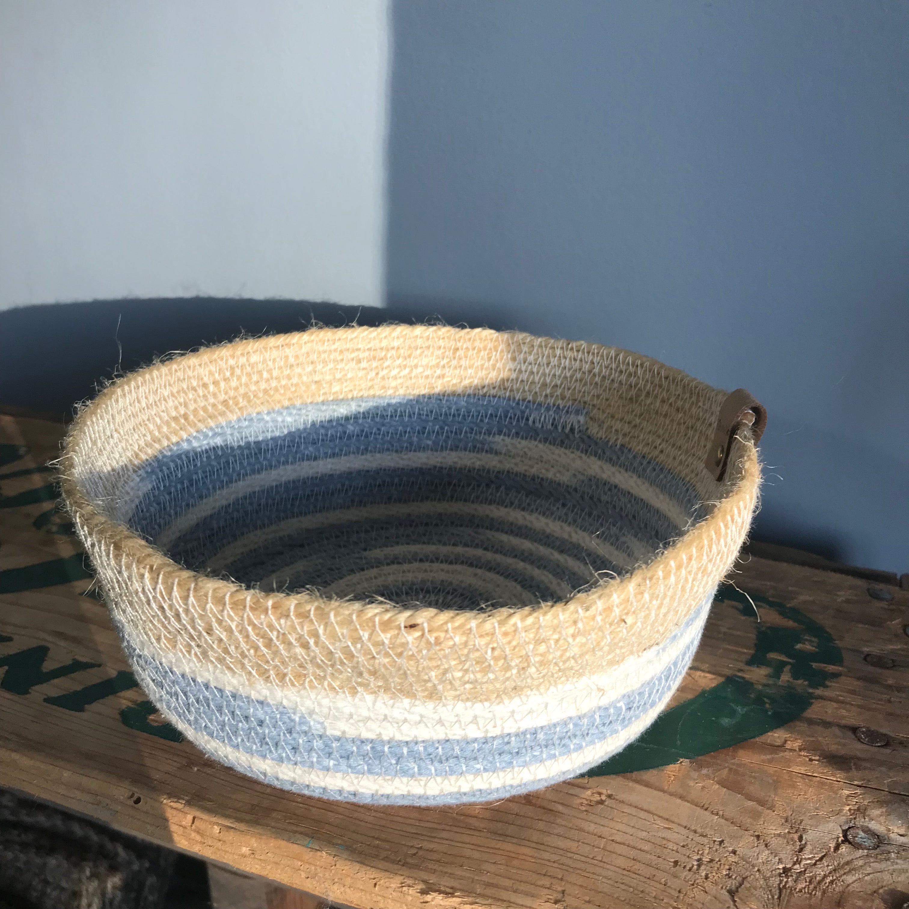 small blue and natural rope tray