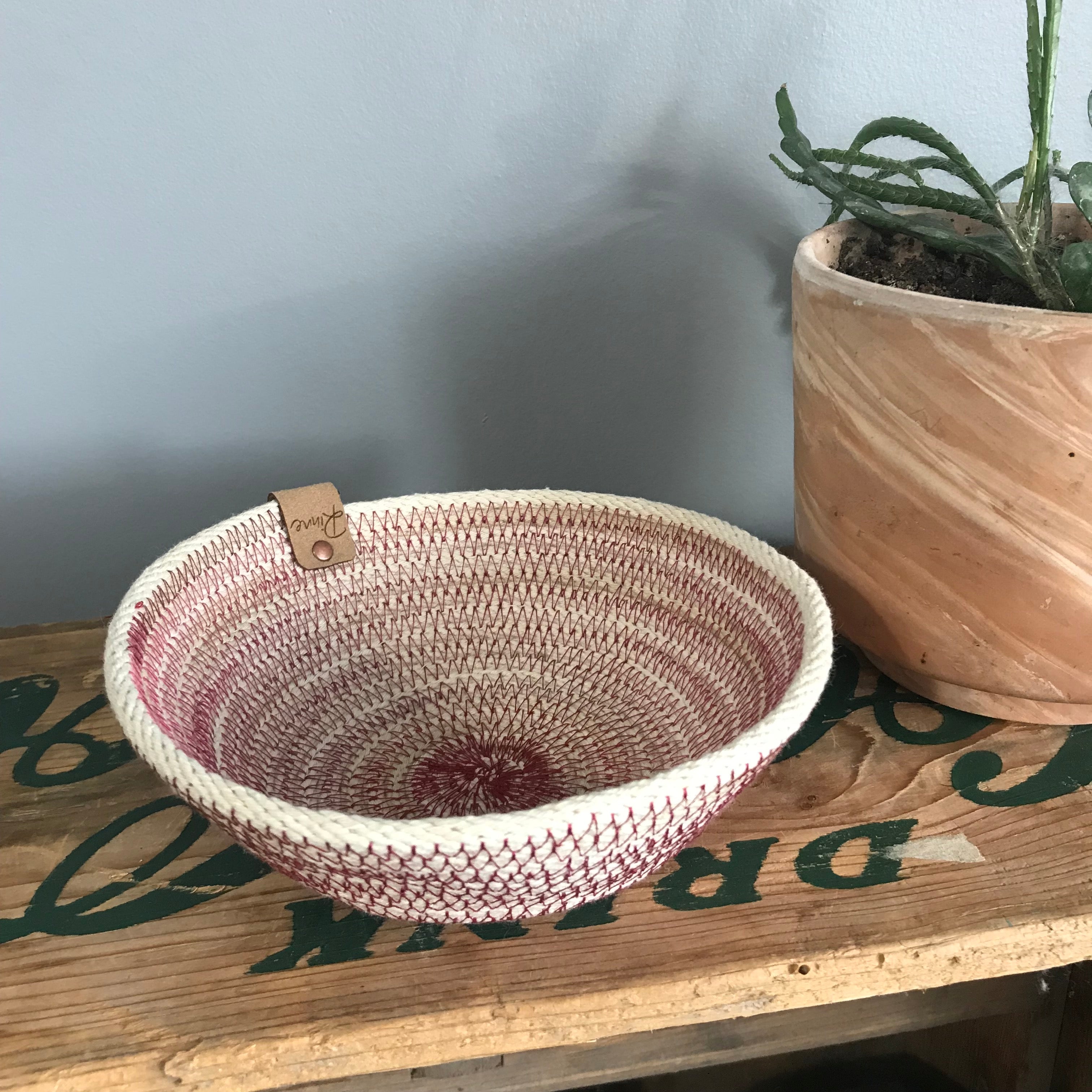 small rope natural tray red stitching