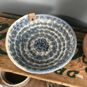 small blue and natural rope tray variegated stitching