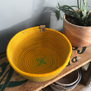 medium rope bowl yellow lime and blue stitching