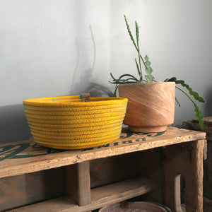medium rope bowl yellow lime and blue stitching