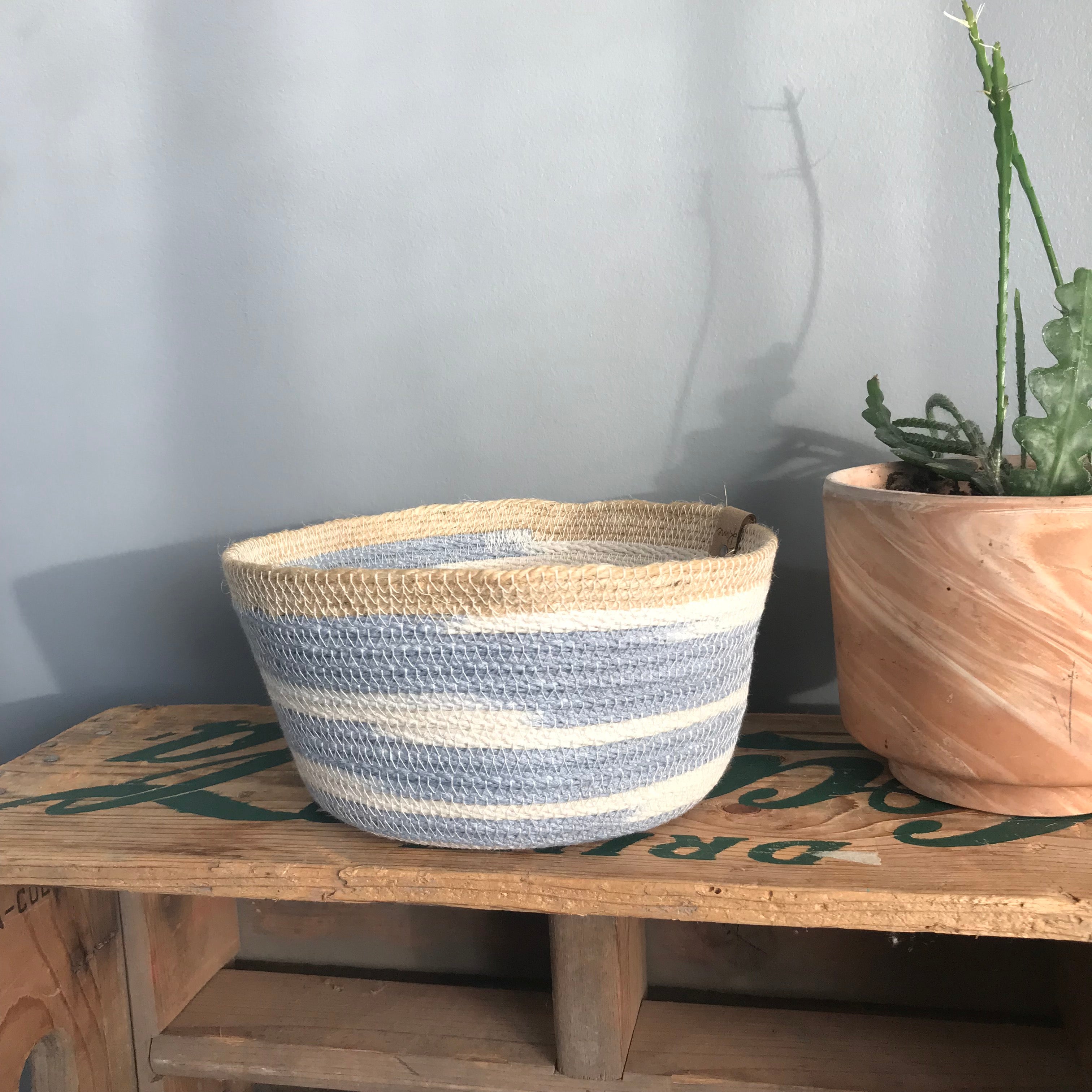 medium rope bowl basket natural blue