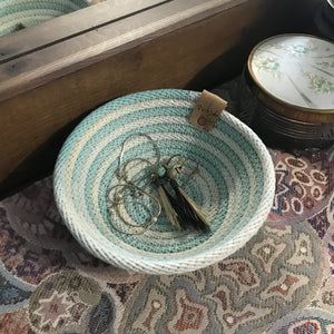small rope jewelry tray natural teal blue