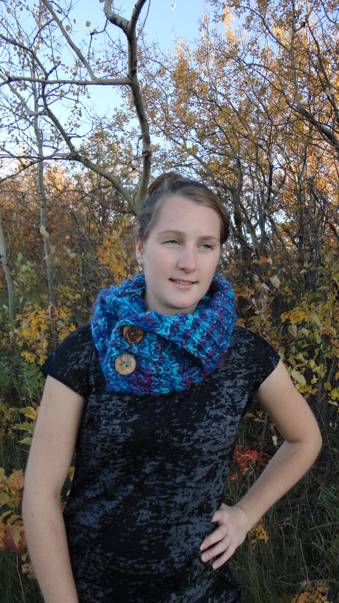 Teal & Purple Button Cowl