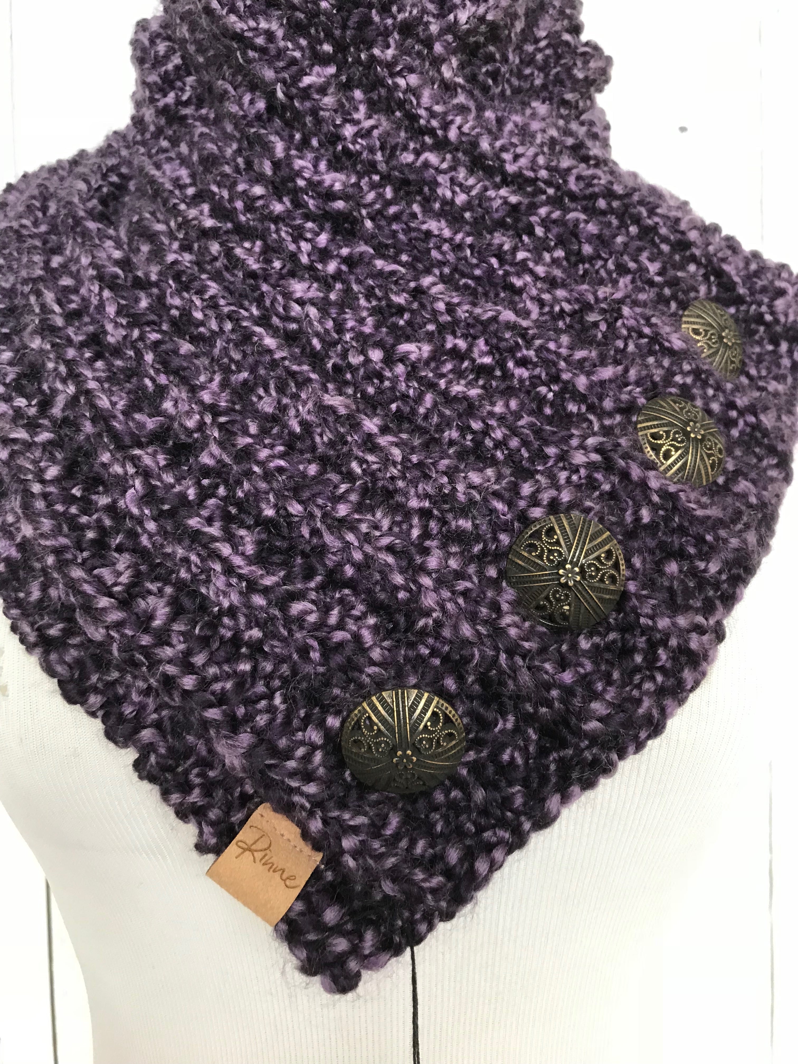 Classic Knit Button Cowl in violet purple with bronze buttons