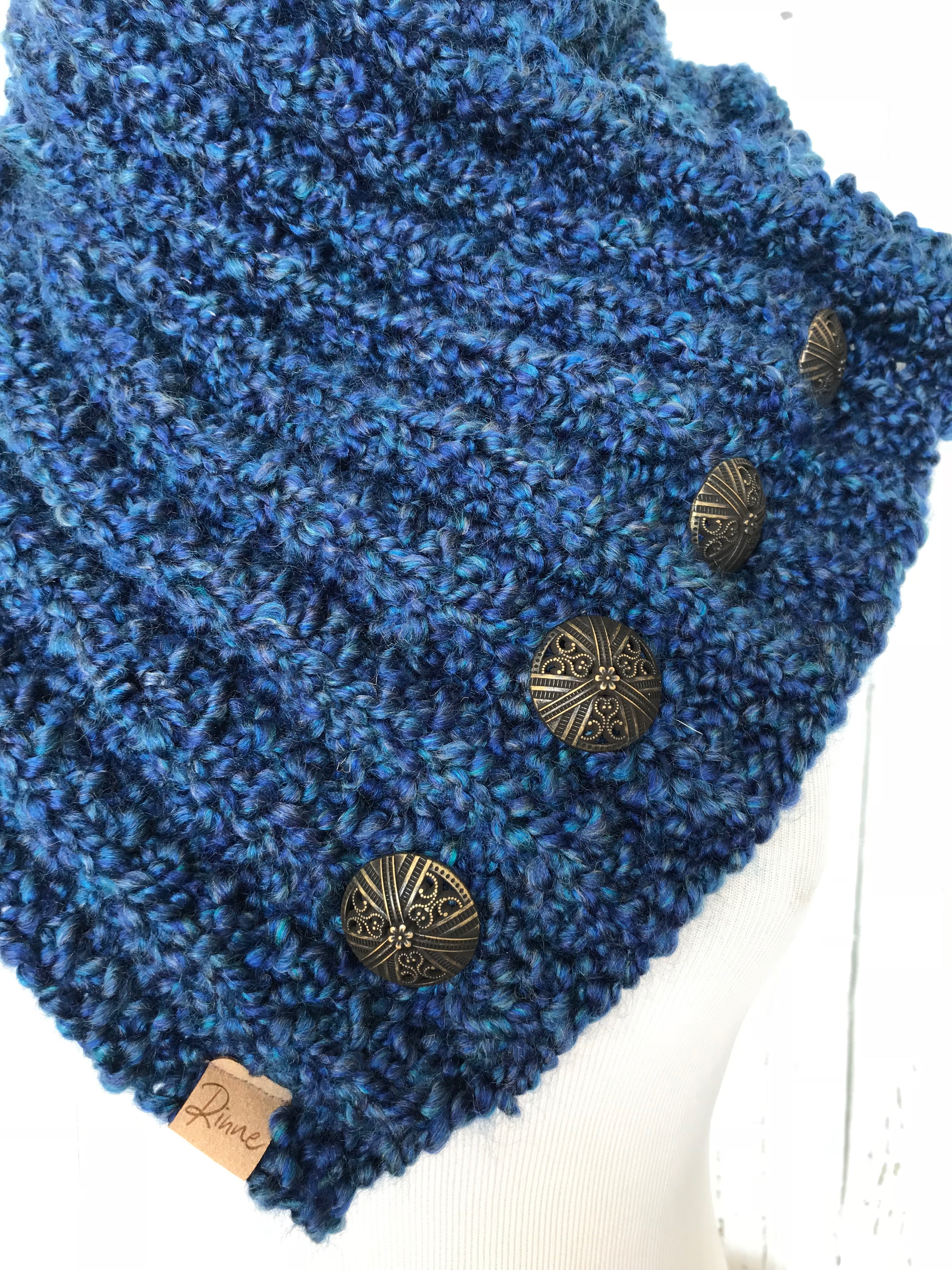 Classic Knit Button Cowl in colonial heathered blue with bronze buttons
