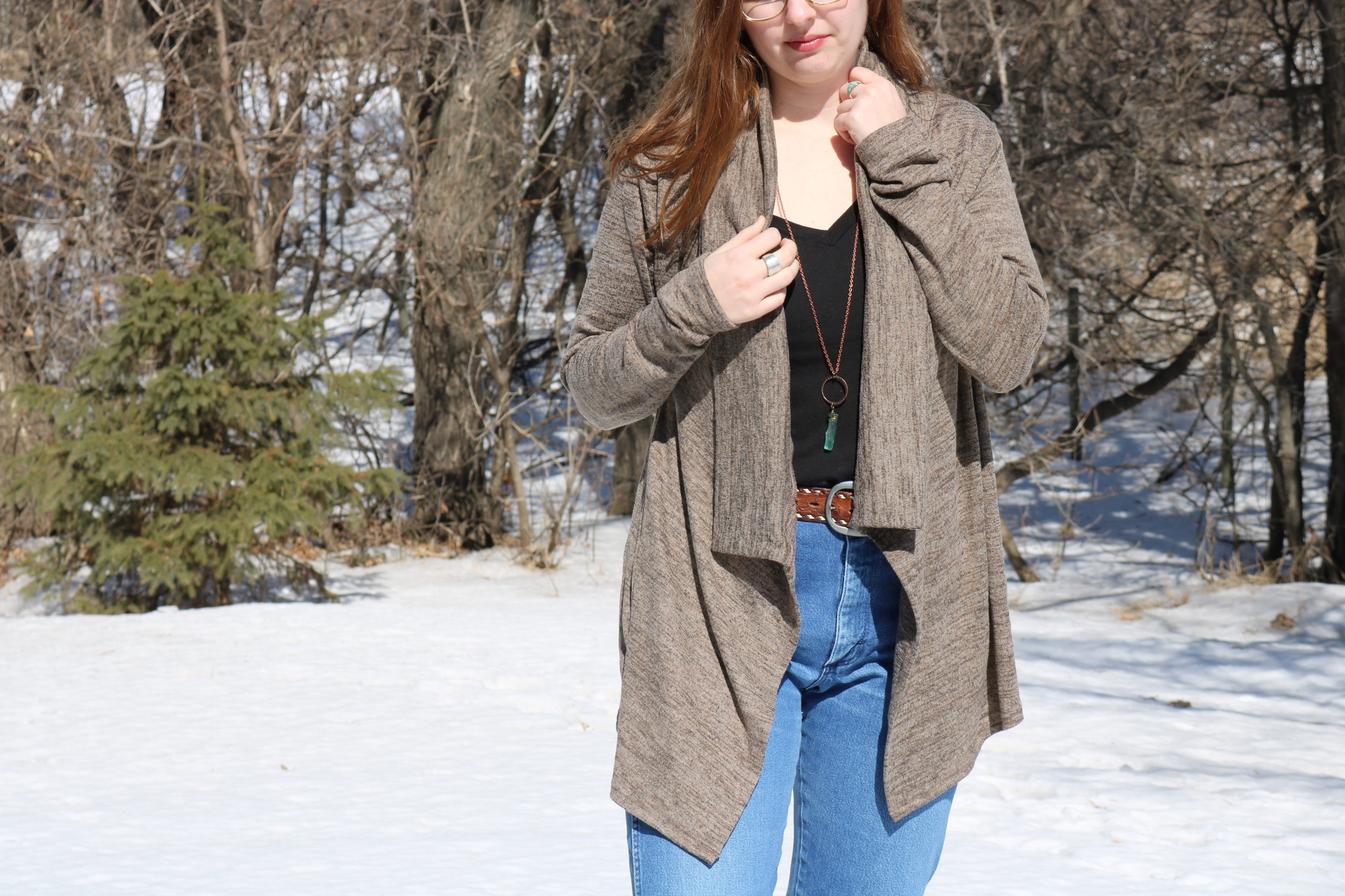 Flowy Cardigan in heathered taupe brown