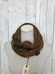 Knit Button Cowl in brown with vintage buttons