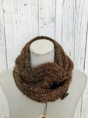 Knit Button Cowl in brown with vintage buttons