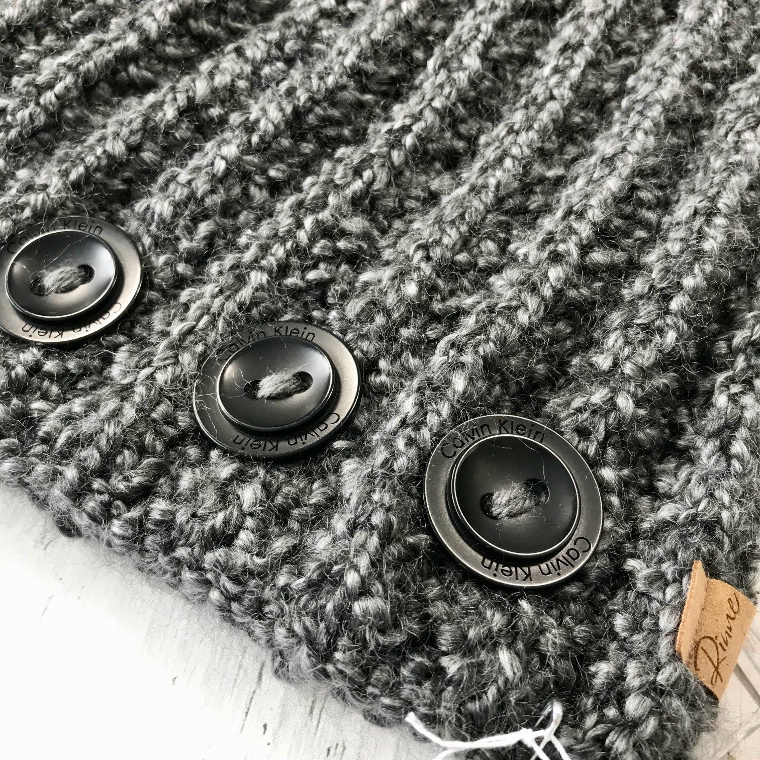 Classic Knit Button Cowl in grey and black Calvin Klein buttons
