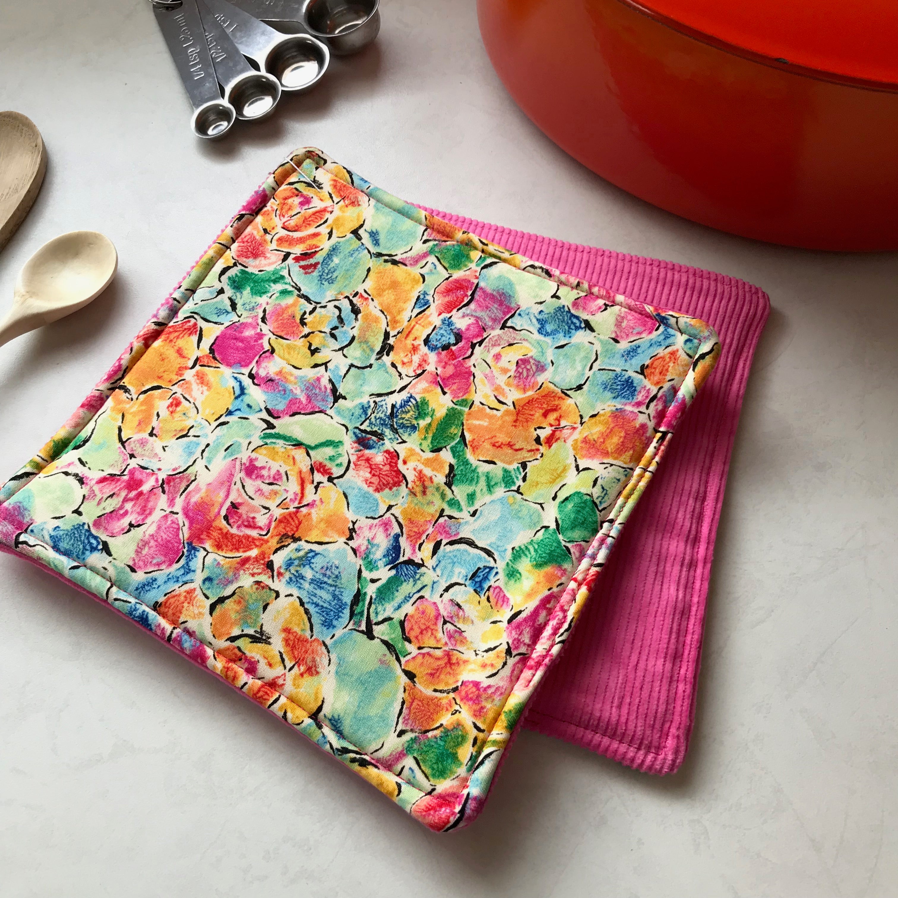Heavy duty Hotpad Set bright abstract floral with 2 backing options