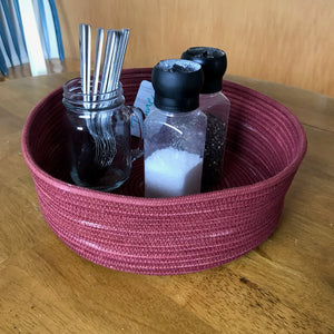 hand dyed rope basket large tray in wine red
