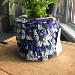 fabric basket in blue white