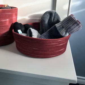 hand dyed rope basket large tray in wine red