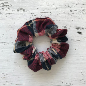 red and navy plaid cotton Scrunchie