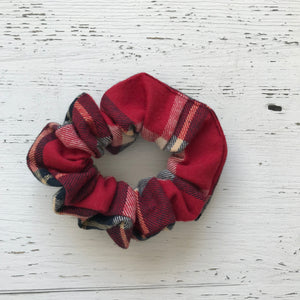 red and navy plaid cotton Scrunchie