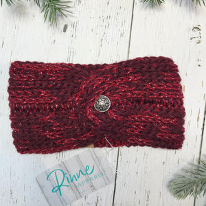 wine red with silver metallic and Celtic button Twist Headband SALE