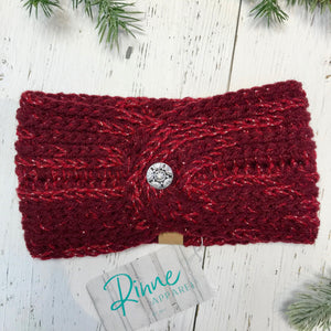 wine red with silver metallic flower button Twist Headband SALE