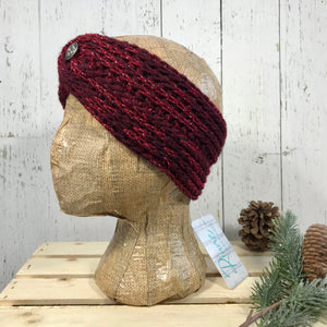 wine red with silver metallic and Celtic button Twist Headband SALE