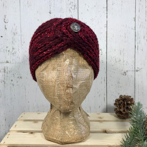 wine red with silver metallic and Celtic button Twist Headband SALE