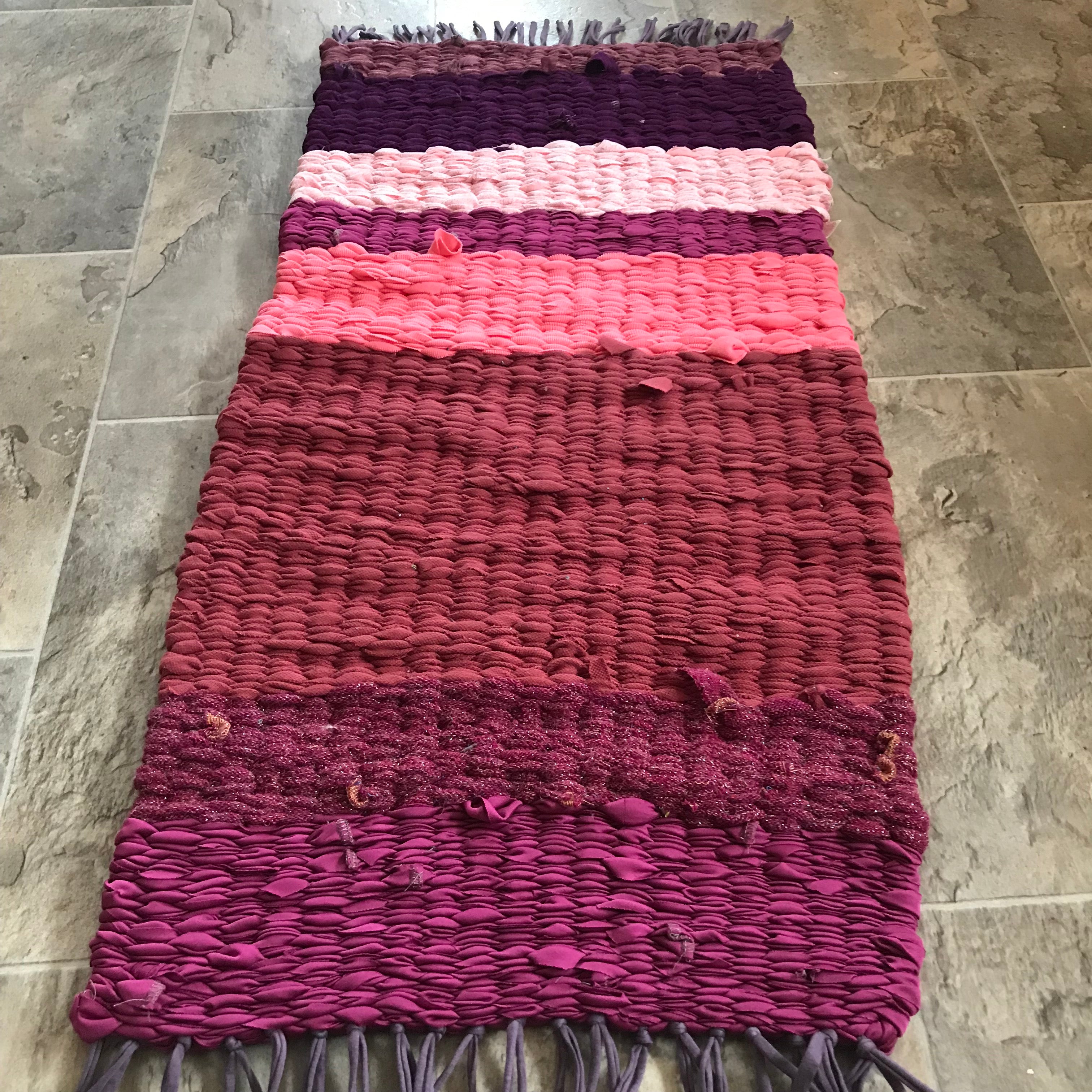 Wild Pink peg loom fabric rag rug woven carpet