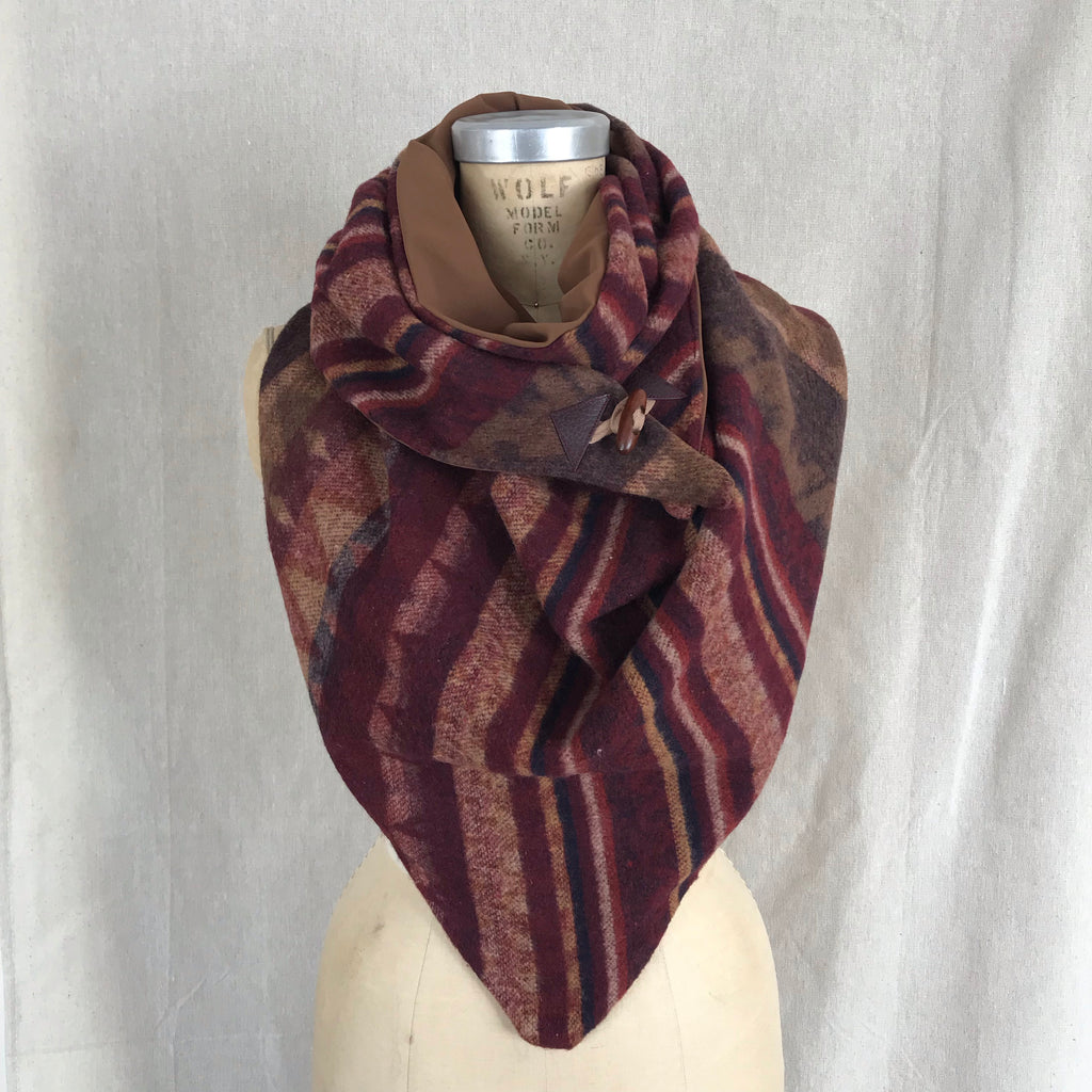 Large burgundy, browns Triangle wrap scarf