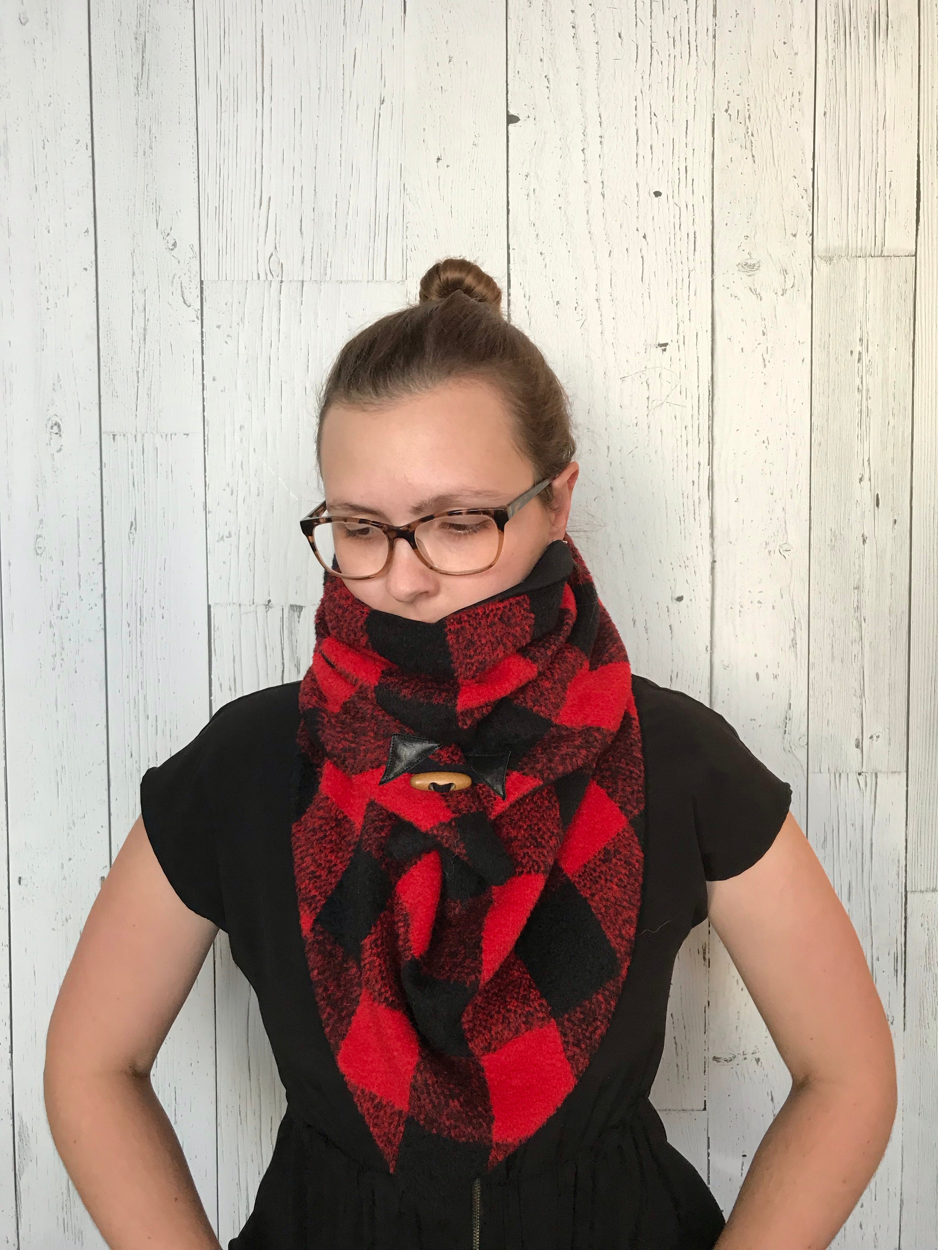 Small black and red Buffalo plaid Triangle wrap scarf
