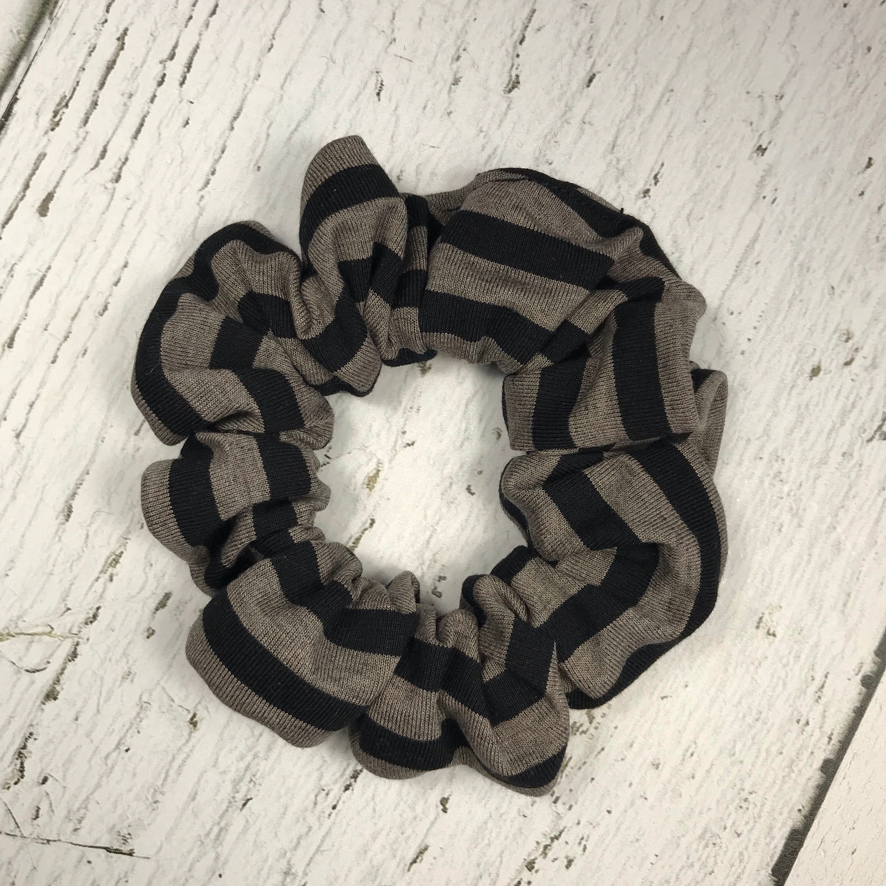 Black and Beige Stripe Scrunchie