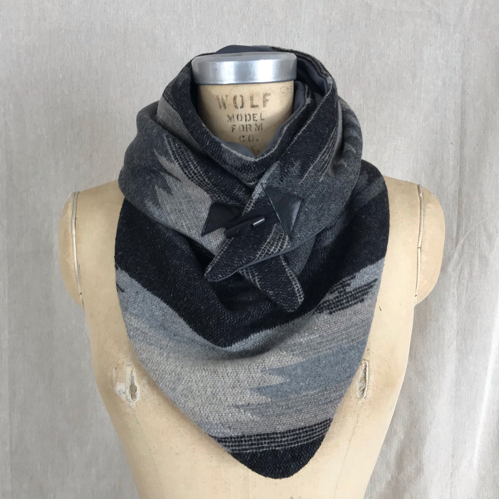 Small grey and black Aztec print Triangle wrap scarf