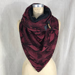 Large burgundy knit with black velvet animal print Triangle wrap scarf