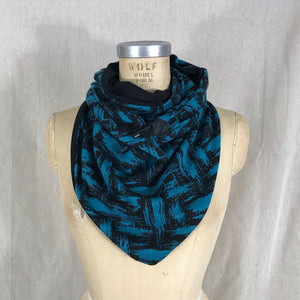 Small teal blue and black Triangle wrap scarf