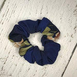 Navy Peach and Green Floral Scrunchie