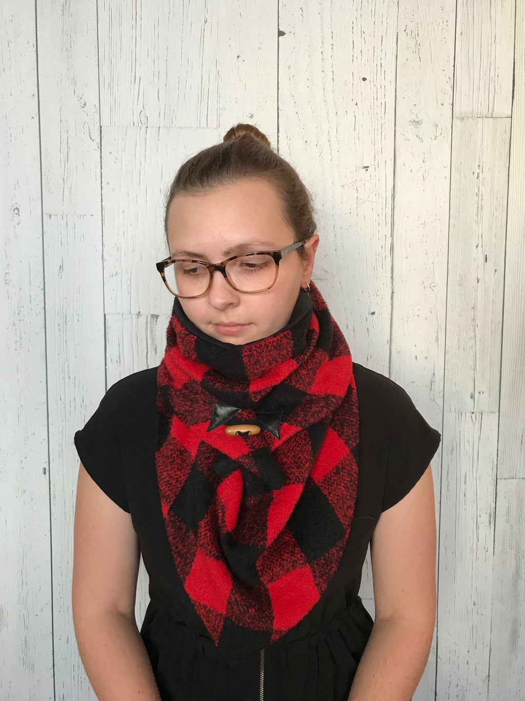 Small black and red Buffalo plaid Triangle wrap scarf