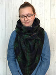 Large navy blue and green plaid Triangle Wrap Scarf