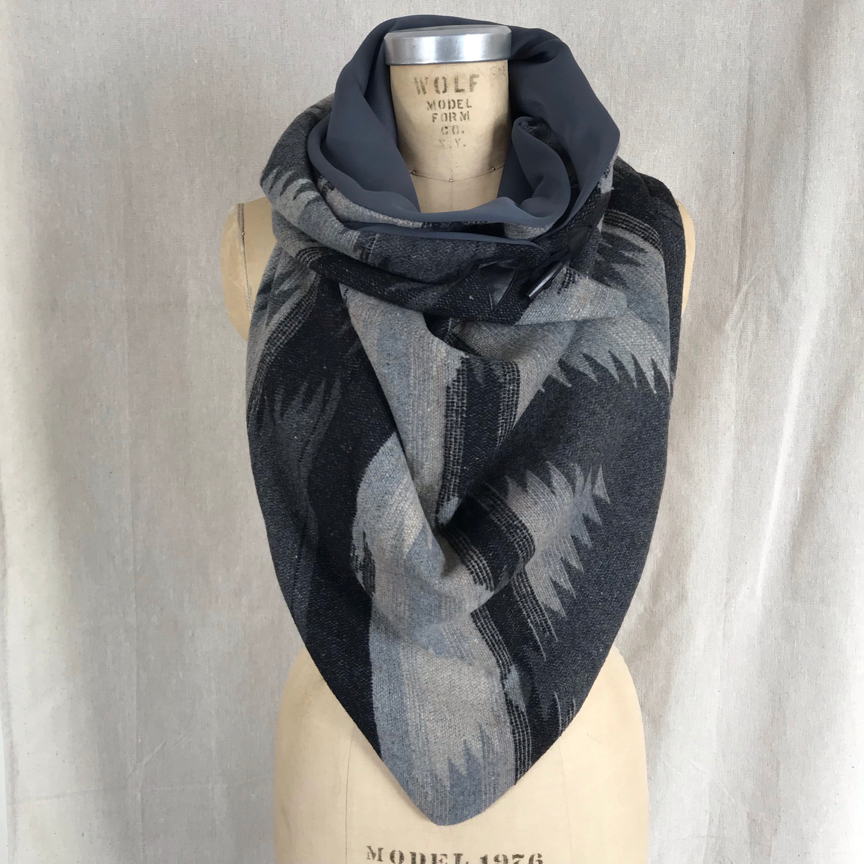 Large Grey and Black Aztec print Triangle wrap scarf
